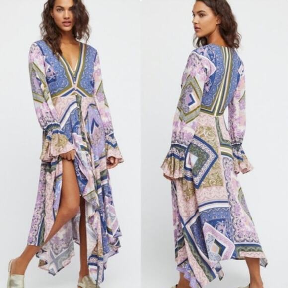 Free People Over The Rainbow Patchwork Asymmetrical Dress - Picture 1 of 3